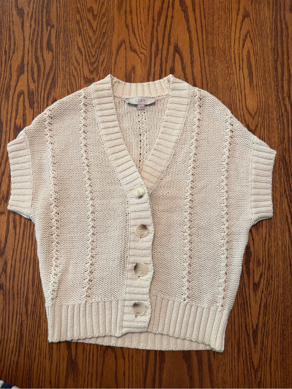 LOFT Cream Short-Sleeve Button Front Knit Sweater Vest Small